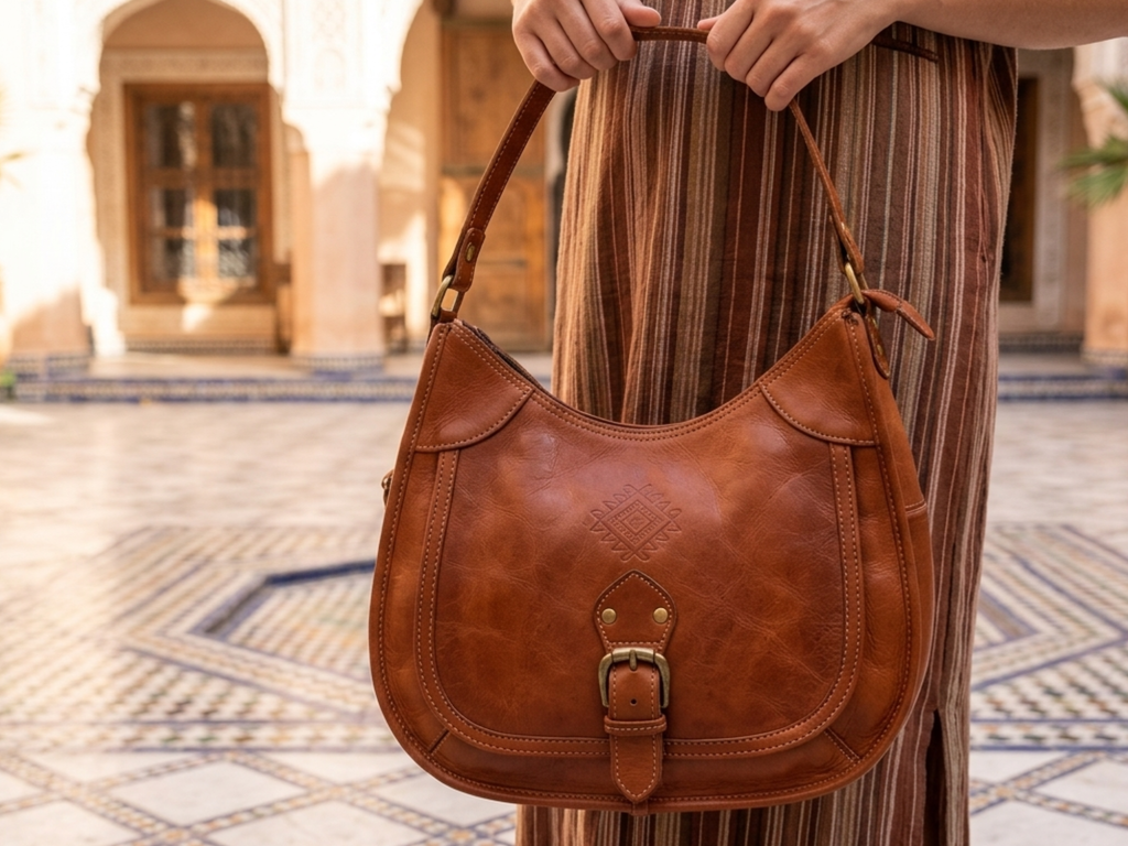 Bolso Artesanal de Cuero Genuino - Estilo Marrakech