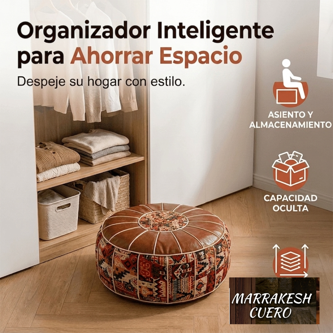 Puf Marroquí de Cuero Artesanal - Reposapiés y Asiento Elegante