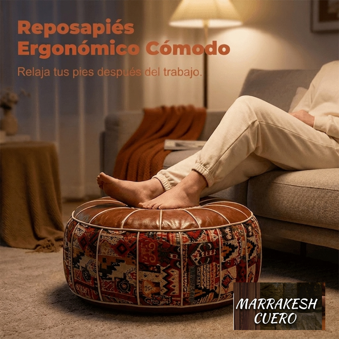 Puf Marroquí de Cuero Artesanal - Reposapiés y Asiento Elegante
