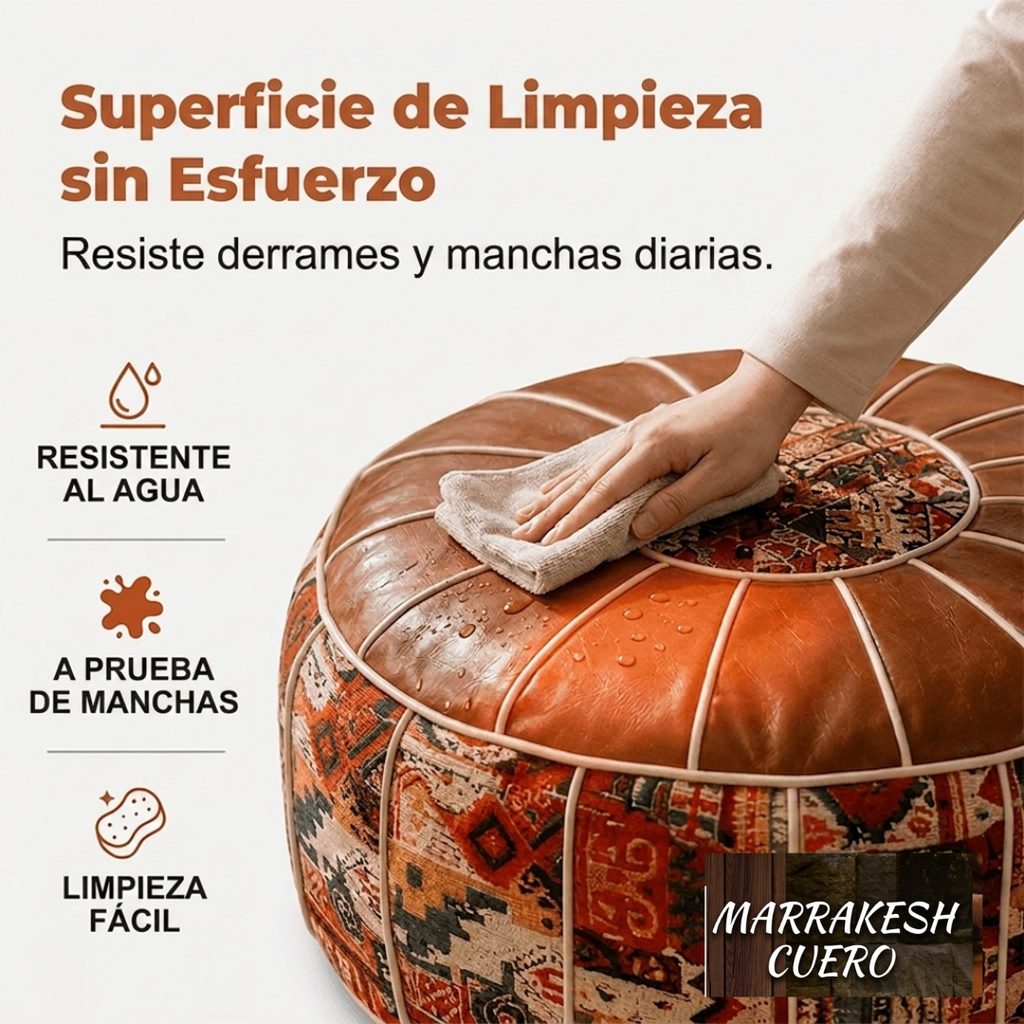 Puf Marroquí de Cuero Artesanal - Reposapiés y Asiento Elegante