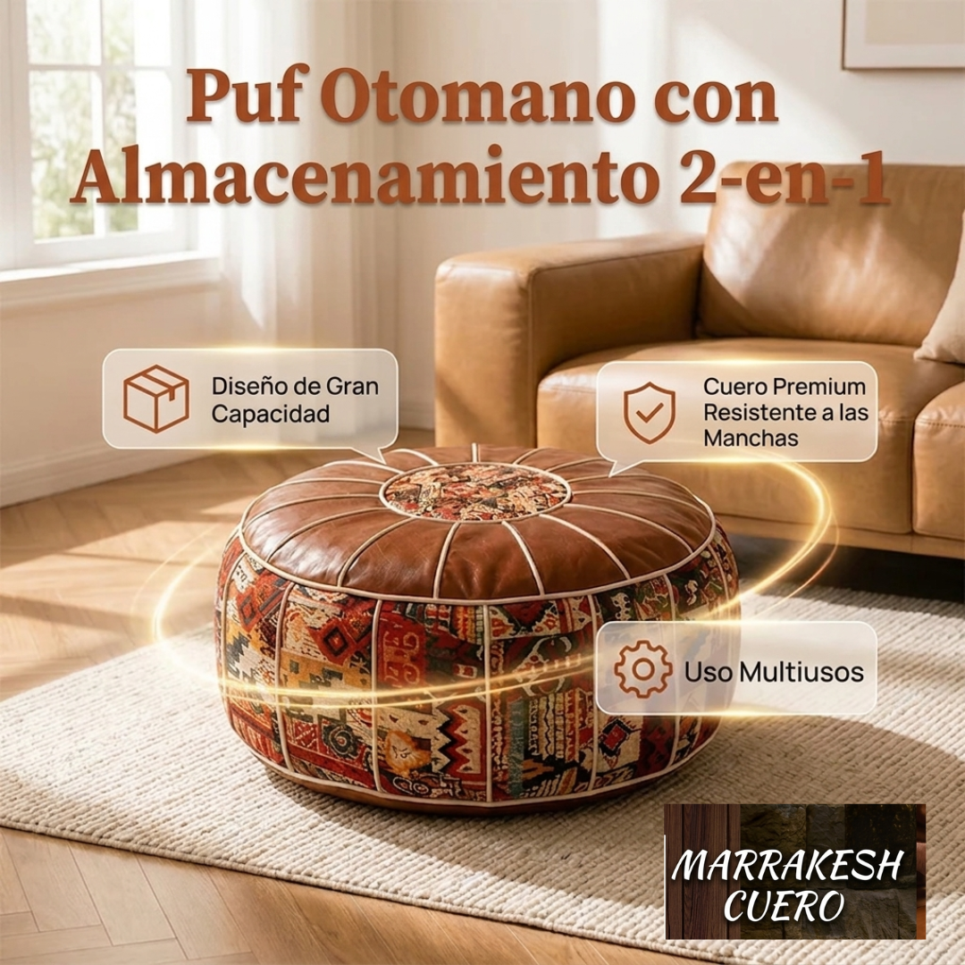 Puf Marroquí de Cuero Artesanal - Reposapiés y Asiento Elegante