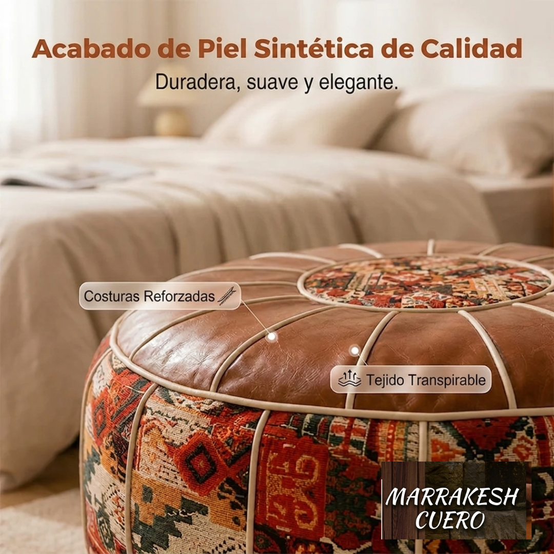 Puf Marroquí de Cuero Artesanal - Reposapiés y Asiento Elegante