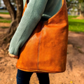 Moroccan Leather Shoulder Bag: Handmade Boho Tote - Zipper Closure