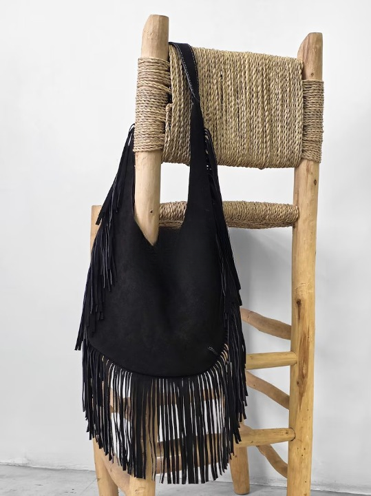 Marrakesh Artisanal Suede Fringe Hobo Bag